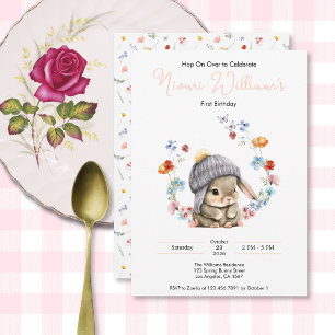 Bunny Wildflower 1st Birthday Invitation