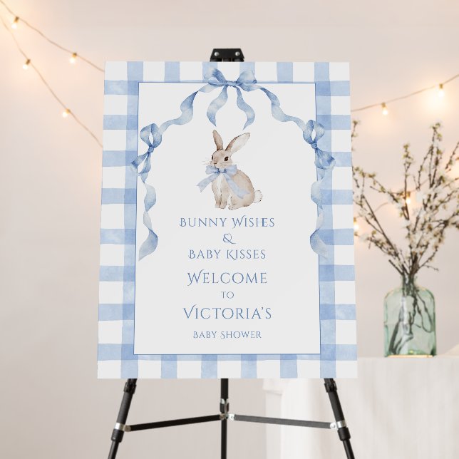 Bunny Wishes & Baby Kisses Blue Baby Shower Foam Board (In Situ (Stand))