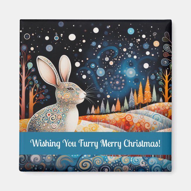 Bunny Wishing You Furry Merry Christmas! Magnet (Front)