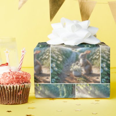 Bunny With a Basket of White Daisies Wrapping Paper