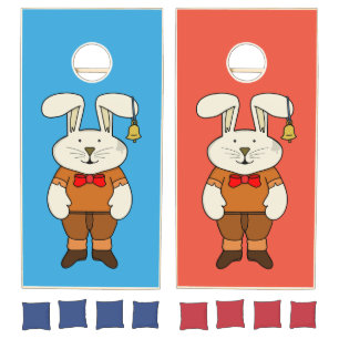 Bunny with a bell in his ear cornhole set