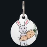 Bunny with a Carrot Pet Name Tag<br><div class="desc">Adorable bunny with a carrot drawing artwork. So sweet for the bunny lovers at heart. A white rabbit holding a big orange carrot.</div>