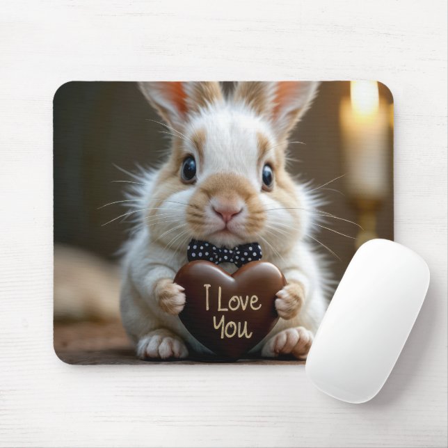 Bunny With a Chocolate Love Heart Mouse Pad (With Mouse)