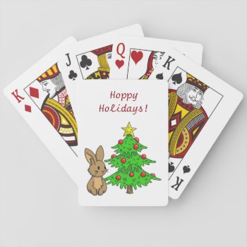 Bunny With A Christmas Tree Playing Cards by bunnieswithstuff at Zazzle