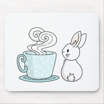 Bunny With A Cup Of Tea Mouse Pad by bunnieswithstuff at Zazzle