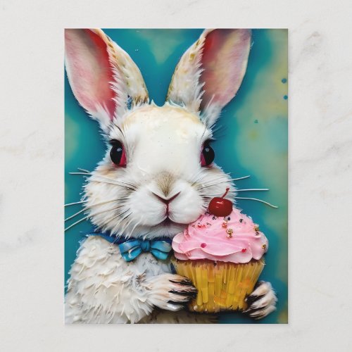 Bunny with a Cupcake Postcard