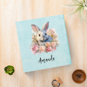 Bunny with a Garland of Roses Cute 3 Ring Binder