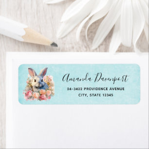 Bunny with a Garland of Roses Cute Address Label