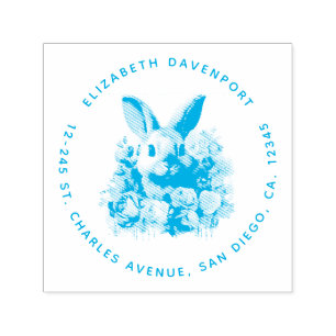 Bunny with a Garland of Roses Cute Address Self-inking Stamp