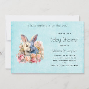 Bunny with a Garland of Roses Cute Baby Shower Invitation