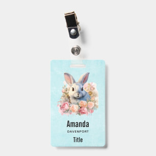 Bunny with a Garland of Roses Cute Badge