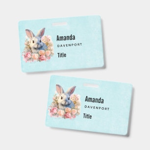 Bunny with a Garland of Roses Cute Business Badge