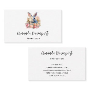 Bunny with a Garland of Roses Cute Business Card