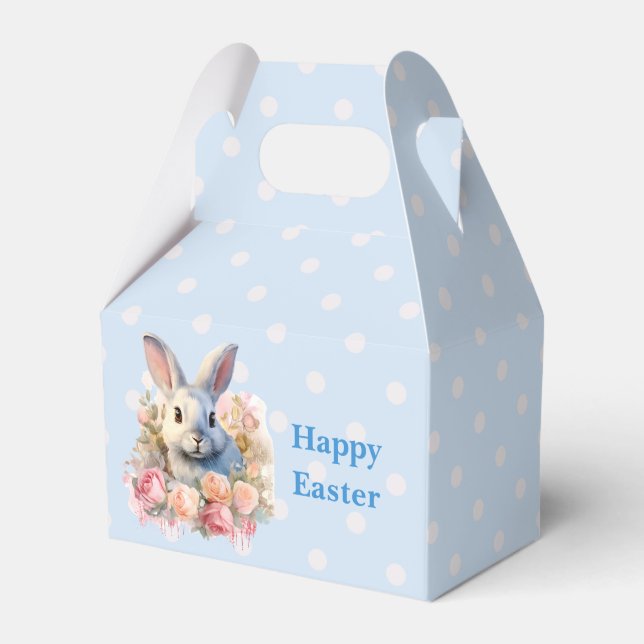 Bunny with a Garland of Roses Cute Easter Favor Boxes (Front Side)