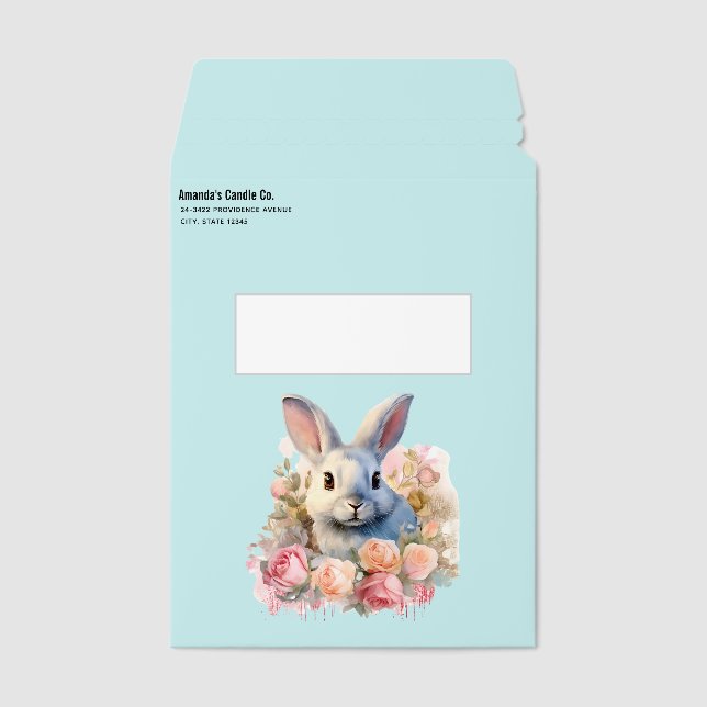 Bunny with a Garland of Roses Cute Envelope Mailers (Front)