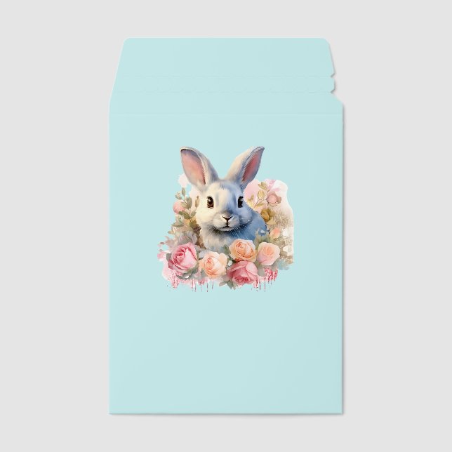 Bunny with a Garland of Roses Cute Envelope Mailers (Front)