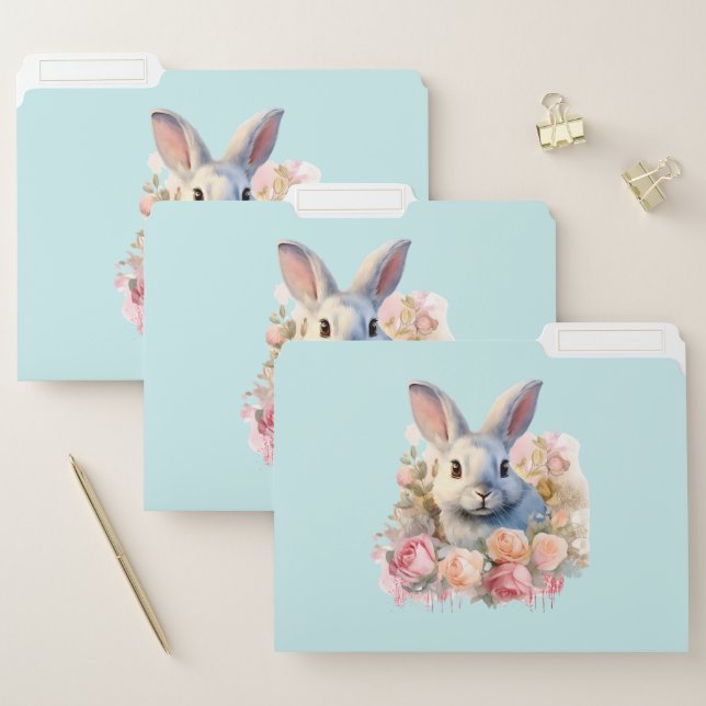 Bunny with a Garland of Roses Cute File Folder (Set)
