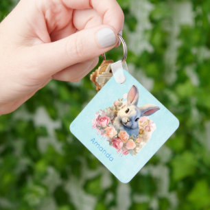 Bunny with a Garland of Roses Cute Keychain