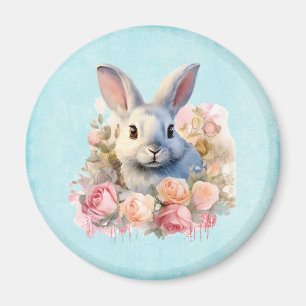 Bunny with a Garland of Roses Cute Magnet