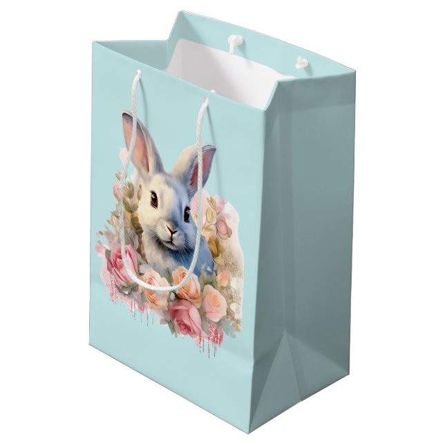 Bunny with a Garland of Roses Cute Medium Gift Bag (Back Angled)
