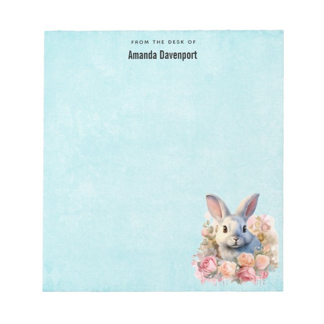 Bunny with a Garland of Roses Cute Notepad (Front)