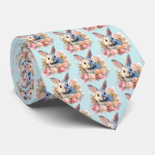 Bunny with a Garland of Roses Cute Pattern Neck Tie