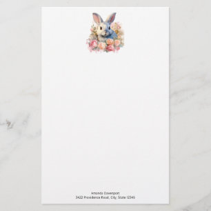 Bunny with a Garland of Roses Cute Stationery