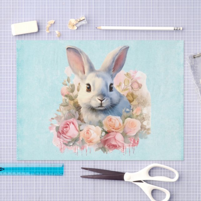 Bunny with a Garland of Roses Cute Tissue Paper (Craft)