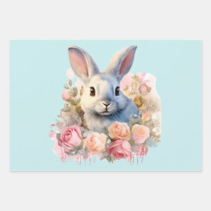 Bunny with a Garland of Roses Cute Wrapping Paper Sheets