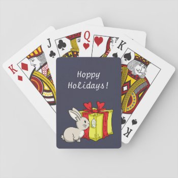 Bunny With A Holiday Gift Playing Cards by bunnieswithstuff at Zazzle