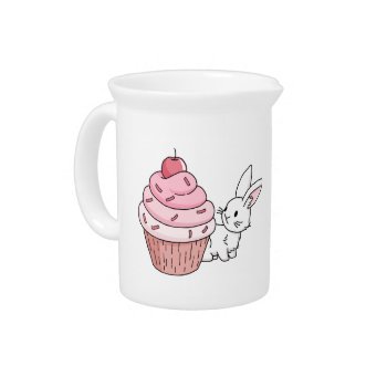 Bunny With A Pink Cupcake Beverage Pitcher by bunnieswithstuff at Zazzle