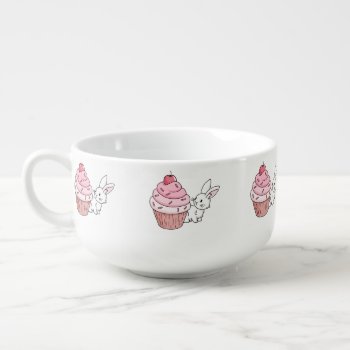 Bunny With A Pink Cupcake Soup Mug by bunnieswithstuff at Zazzle