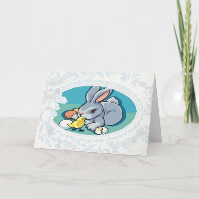 Bunny With Baby Chick Easter Card (Front)