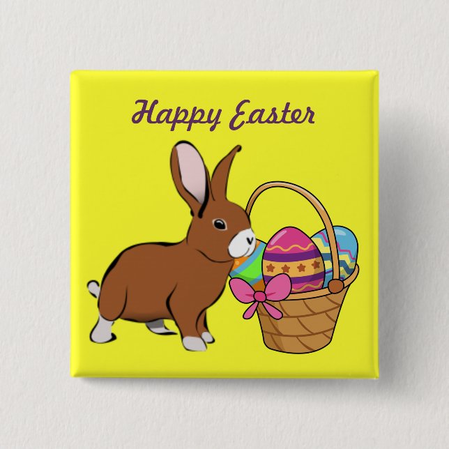 Bunny With Basket Button Pin (Front)