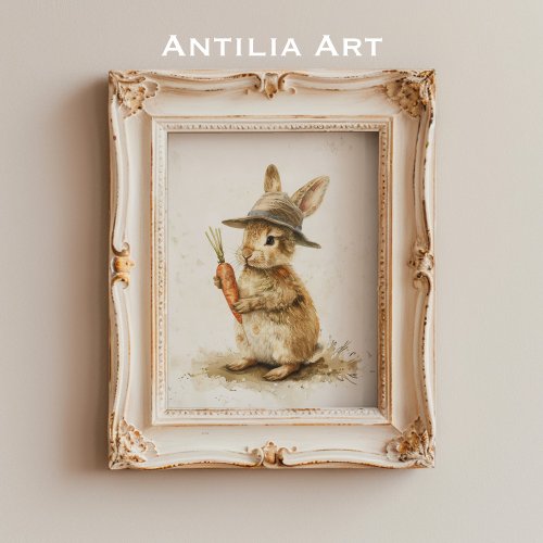 Bunny with Carrot Painting Rustic Easter Rabbit Poster