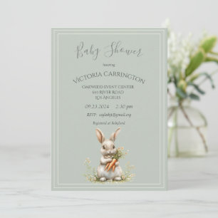 Bunny with Carrots & Flowers Baby Shower Invitation