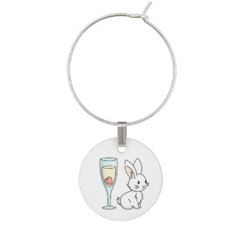 Bunny With Champagne Wine Glass Charm by bunnieswithstuff at Zazzle