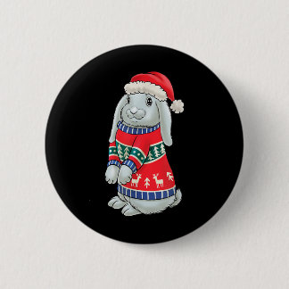 Bunny With Christmas Sweater Xmas Rabbit Christmas Button