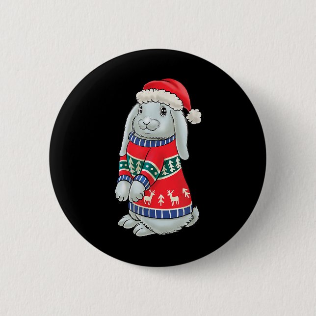 Bunny With Christmas Sweater Xmas Rabbit Christmas Button (Front)