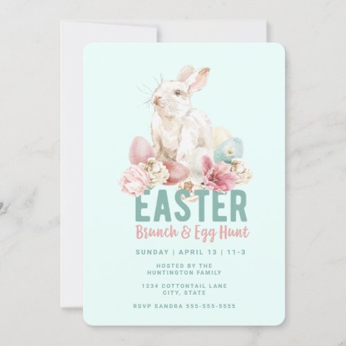 Bunny with Colored Eggs  Easter Brunch  Egg Hunt Invitation