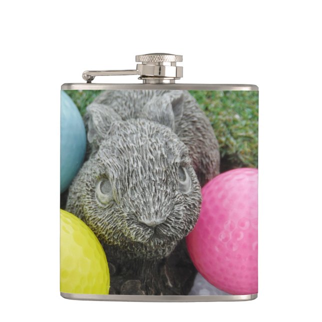Bunny with colored golf balls hip flask (Front)