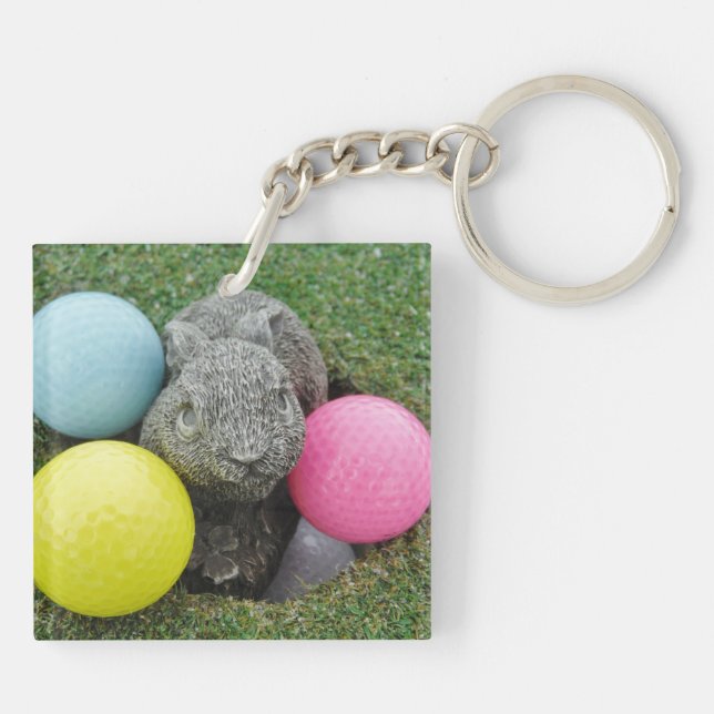 Bunny with colored golf balls keychain (Back)