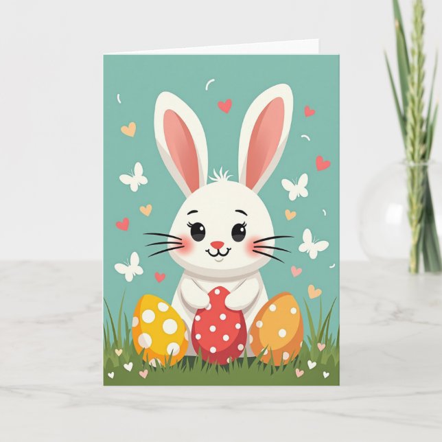 Bunny With Colorful Eggs Card (Front)