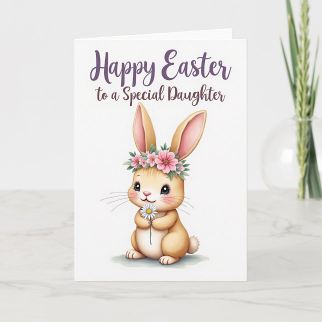 Bunny With Daisy Spring Card (Front)