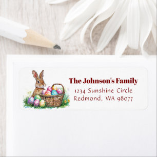Bunny with decorative eggs I floral Easter address Label