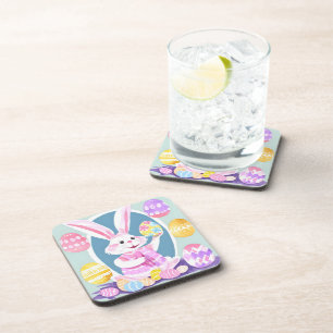 bunny with easter eggs beverage coaster
