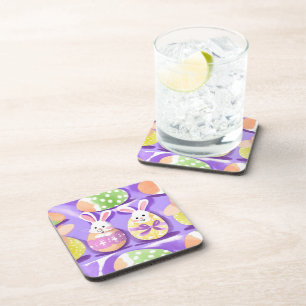 bunny with easter eggs beverage coaster