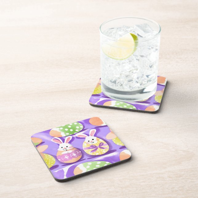 bunny with easter eggs beverage coaster (Right Side)