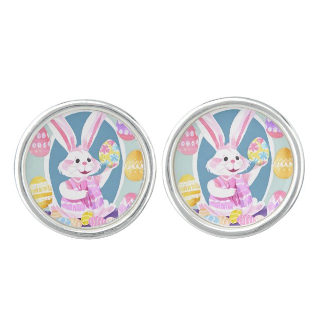 bunny with easter eggs cufflinks (Front)