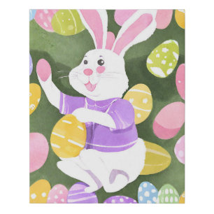 bunny with easter eggs faux canvas print